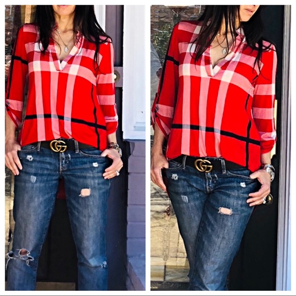 ✨LAST ONE ✨Red plaid rolled sleeves tunic - Picture 2 of 7